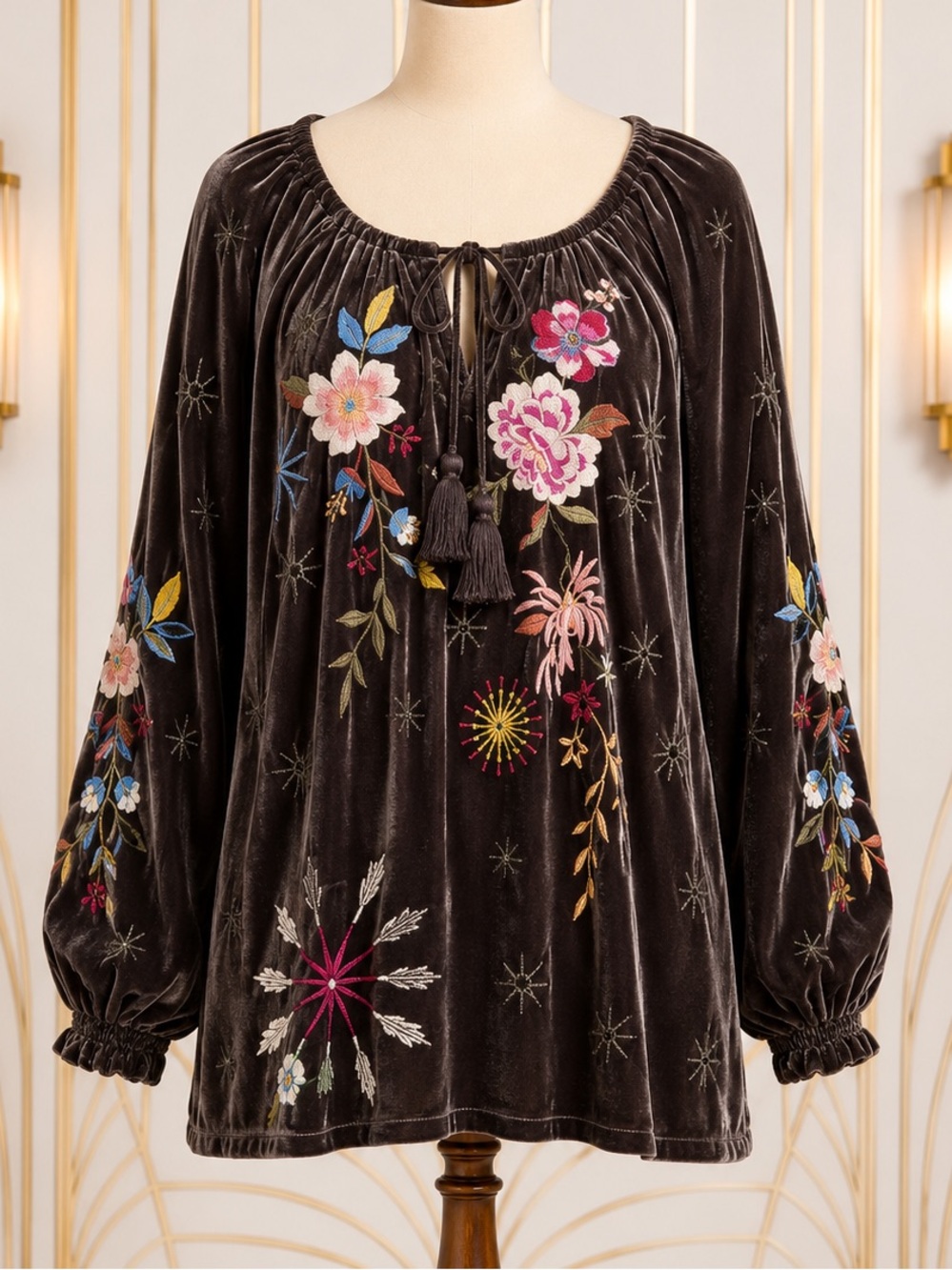 Johnny Was “Celestin” celestial embroidered velvet top NWT